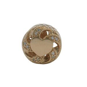 Pandora Solid 14kt Yellow Gold and CZ Cubic Zirconia Ribbon Heart Charm